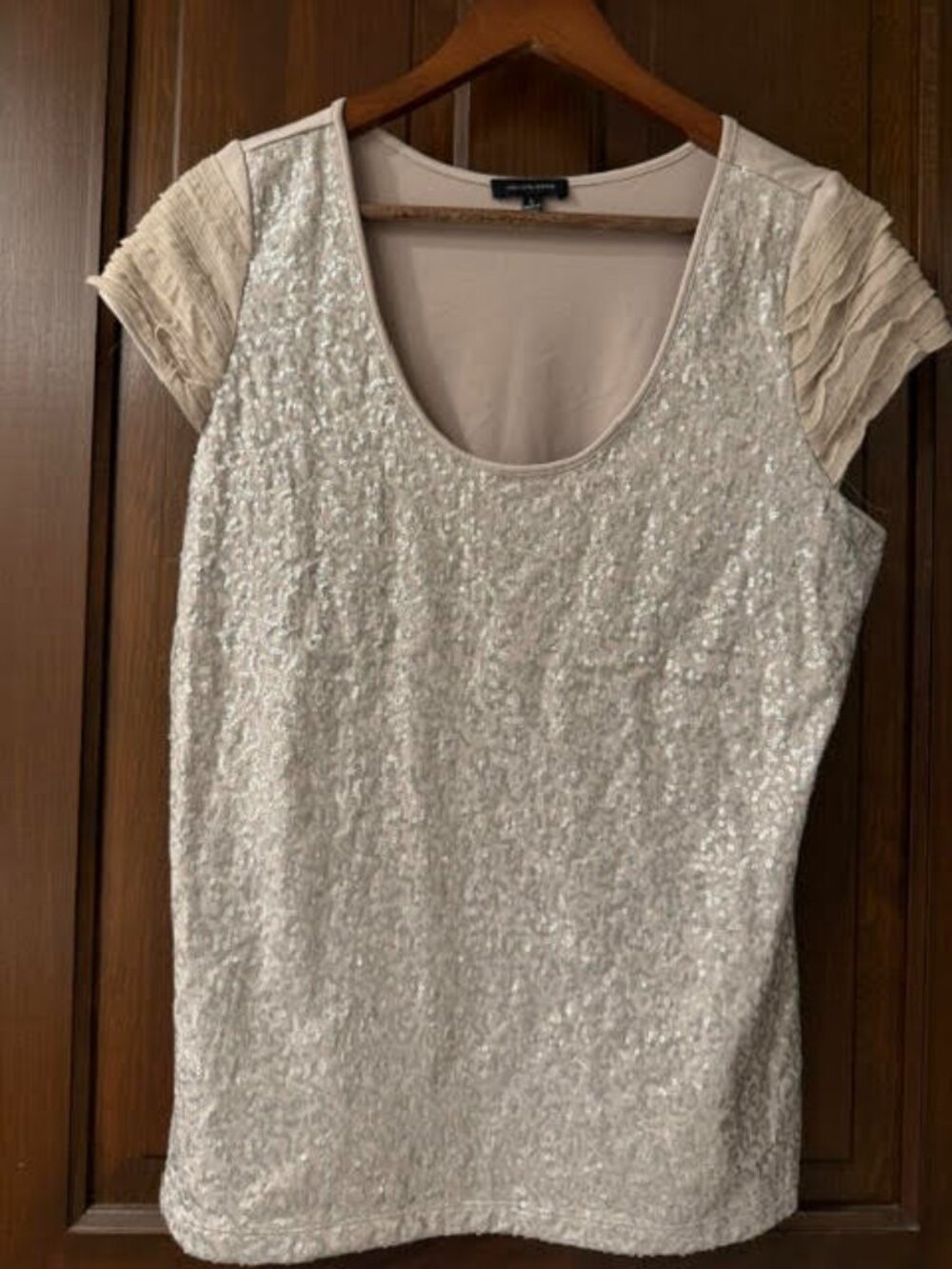 Saks Fifth Avenue Lavender Sequin Pleated Sleeve Top L